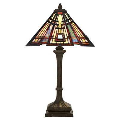 Elstead Classic Craftsman 2 Light Table Lamp Bronze, Tiffany Glass, E27