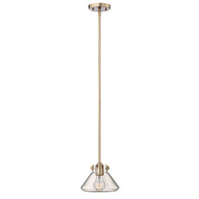Elstead Congress 1 Light Dome Ceiling Pendant Brushed Caramel Clear Glass, E27