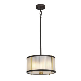 Elstead Corona Cylindrical 2 Light Pendant, Museum Bronze, Frosted Glass