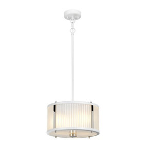 Elstead Corona Cylindrical 2 Light Pendant, White Polished Nickel, Frosted Glass