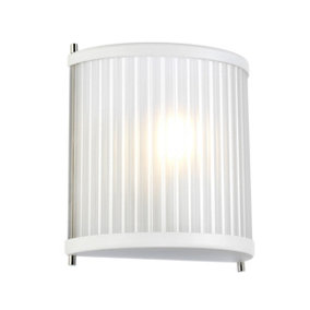 Elstead Corona Flush 1 Light Wall Light, White Polished Nickel, Frosted Glass