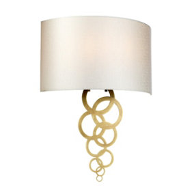 Elstead Curtis Large 2 Light Wall Light, Aged Brass, Ivory Faux Silk Shade