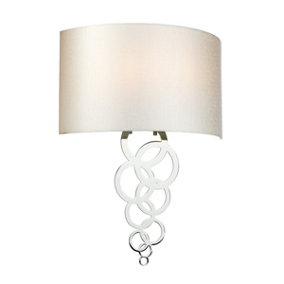 Elstead Curtis Large 2 Light Wall Light, Polished Chrome, Ivory Faux Silk Shade