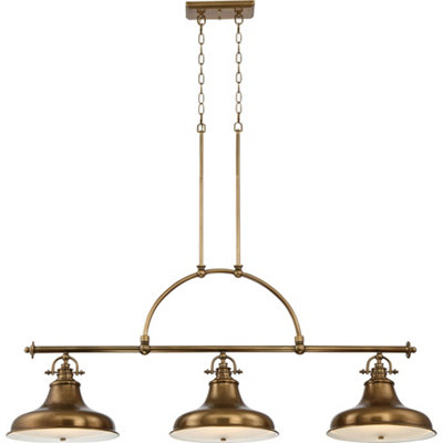 Elstead Emery 3 Light Pendant Bar Chandelier Light Weathered Brass, E27