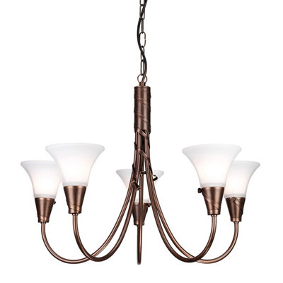 Elstead Emily 5 Light Multi Arm Chandelier Copper Finish, E14