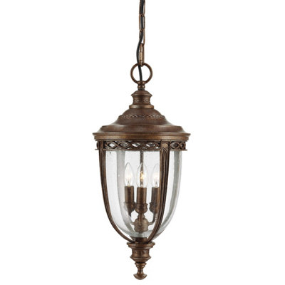 Elstead English Bridle 3 Light Large Outdoor Ceiling Chain Lantern British Bronze, E14