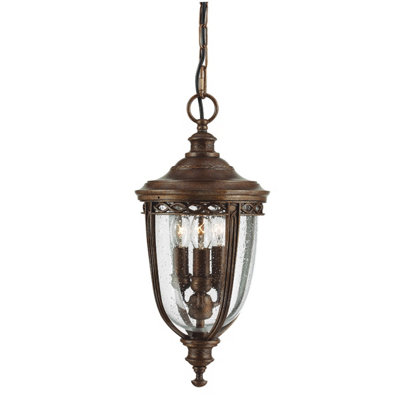 Elstead English Bridle 3 Light Medium Outdoor Ceiling Chain Lantern British Bronze, E14