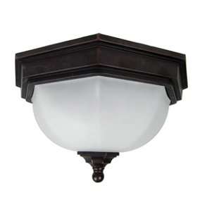 Elstead Fairford 2 Light Bathroom Flush Ceiling Lantern Bronze IP44, E27