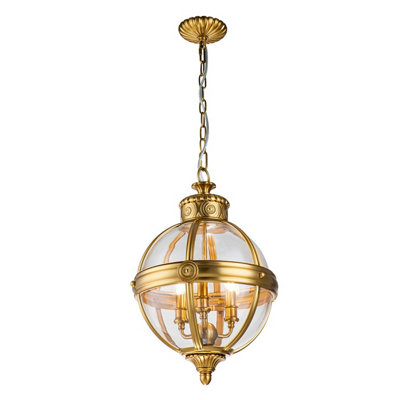 Elstead Feiss Adams Spherical Pendant Ceiling Light Burnished Brass