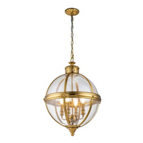 Elstead Feiss Adams Spherical Pendant Ceiling Light Burnished Brass