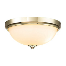 Elstead Feiss Malibu Bowl Semi Flush Ceiling Light Polished Brass, IP44