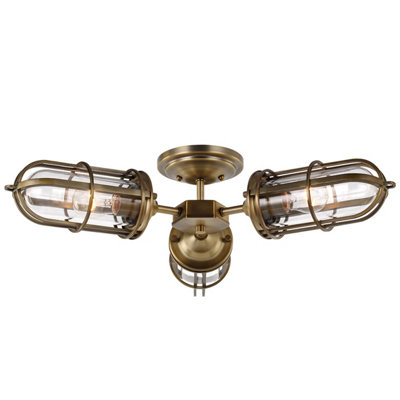 Elstead Feiss Urban Restoration 3 Light Semi Flush Dark Antique Brass IP44