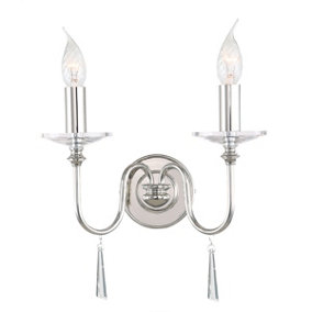 Elstead Finsbury Park 2 Light Indoor Candle Wall Light Polished Nickel, E14