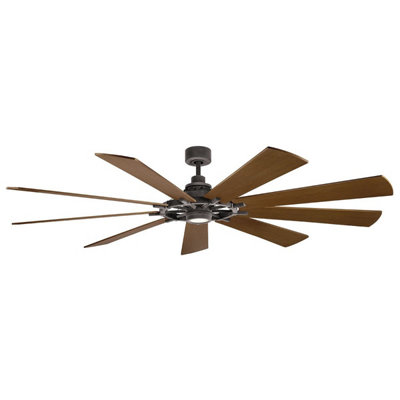 Elstead Gentry XL 216cm 9 Blade Ceiling Fan with Dimmable 3000K LED Light, Weathered Zinc, Remote Control