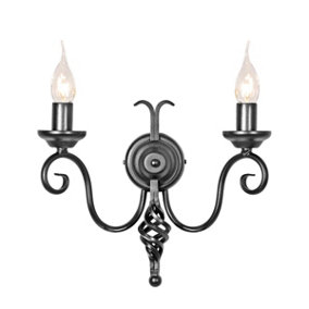 Elstead Harlech 2 Light Indoor Candle Wall Light Black with Shade