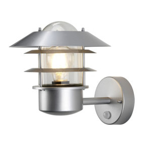 Elstead Helsingor 1 Light Outdoor Lantern Light Silver with PIR Motion Sensor IP44, E27