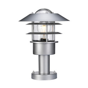 Elstead Helsingor 1 Light Outdoor Pedestal Lantern Silver, 304 Ss IP44, E27