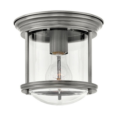 Elstead Hinkley Hadrian 1 Light Flush Mount Antique Nickel with Glass IP44