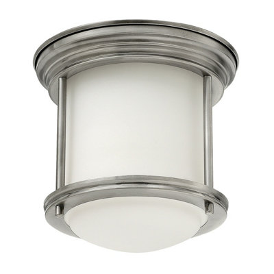 Elstead Hinkley Hadrian 1 Light Flush Mount Antique Nickel with Opal Glass IP44