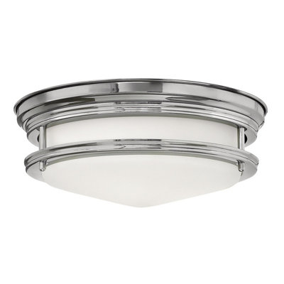 Elstead Hinkley Hadrian 2 Light Flush Mount Chrome with Opal Glass IP44