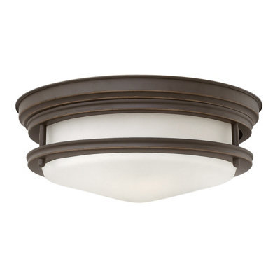 Elstead Hinkley Hadrian 2 Light Flush Mount Oil Rubbed Bronze with Opal Glass IP44