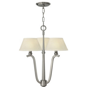 Elstead Hinkley Whitney 3 Arm Pendant Light with Shade 3x E14 Brushed Nickel