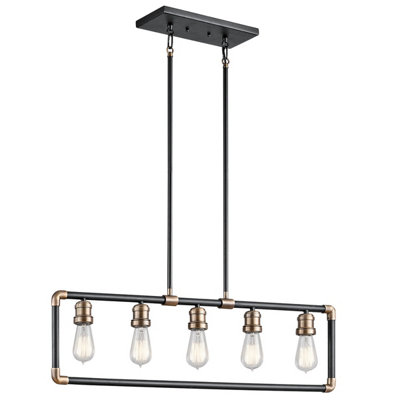 Elstead Imahn 5 Light Ceiling Chandelier Pendant Bar Light Black, Natural Brass, E27