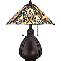 Elstead India 2 Light Table Lamp Imperial Bronze, Tiffany Glass, E27