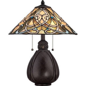 Elstead India 2 Light Table Lamp Imperial Bronze, Tiffany Glass, E27