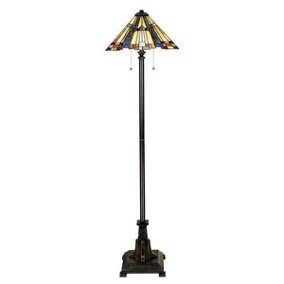 Elstead Inglenook 2 Light Floor Lamp Bronze, Tiffany Glass, E27
