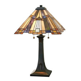Elstead Inglenook 2 Light Tiffany Table Lamp Bronze, E27