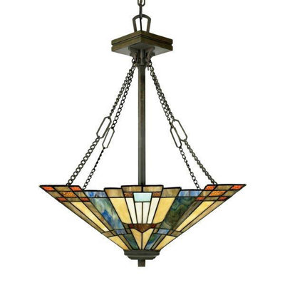 Elstead Inglenook 3 Light Ceiling Pendant Bronze, Tiffany, E27