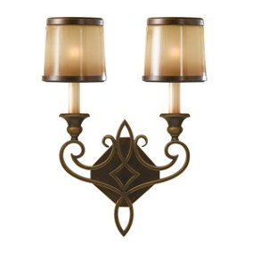 Elstead Justine 2 Light Indoor Candle Wall Light Bronze with Oak Glass Shades, E14