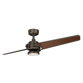 Elstead Kichler Xety 2 Blade 142cm Ceiling Fan with LED Light Olde Bronze Remote Control