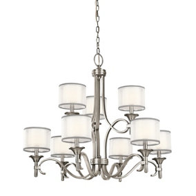 Elstead Lacey 9 Light Chandelier, Antique Pewter, E14