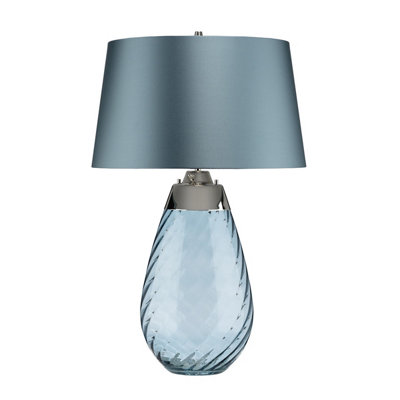 Elstead Lena 2 Light Large Blue Table Lamp, Blue-tinted Glass , Duck Egg Blue Shade, E27