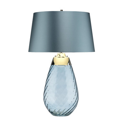 Elstead Lena 2 Light Large Blue Table Lamp, Blue-tinted Glass , Duck Egg Blue Shade, E27
