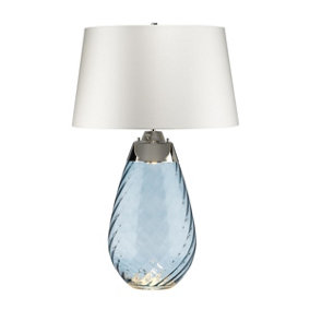 Elstead Lena 2 Light Large Blue Table Lamp with Off-white Shade, Blue-tinted Glass , Off-White Shade, E27