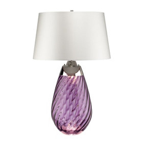 Elstead Lena 2 Light Large Plum Table Lamp with Off-white Shade, Plum-tinted Glass , Off-White Shade, E27