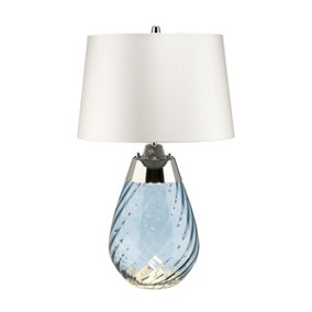 Elstead Lena 2 Light Small Blue Table Lamp with Off-white Shade, Blue-tinted Glass , Off-White Shade, E27