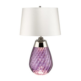 Elstead Lena 2 Light Small Plum Table Lamp with Off-white Shade, Plum-tinted Glass , Off-White Shade, E27