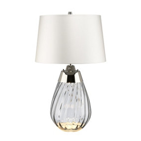 Elstead Lena 2 Light Small Smoke Table Lamp with Off-white Shade, Smoke-tinted Glass , Off-White Shade, E27