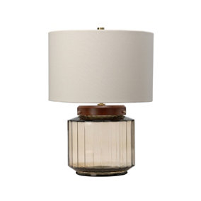 Elstead Luga Table Lamp - Natural, Aged Brass, Glass