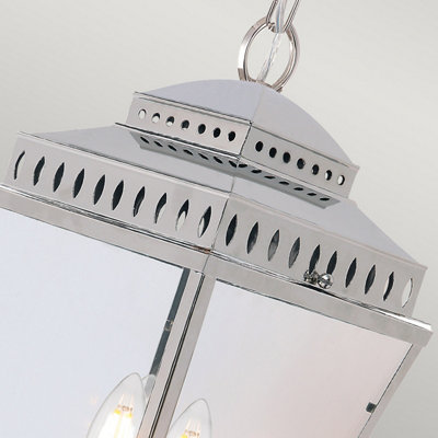 Elstead Mansion House 3 Light Outdoor Ceiling Chain Lantern Polished Nickel IP44, E14