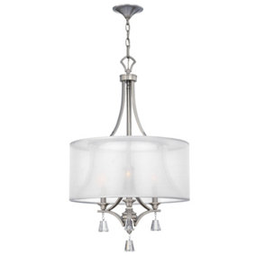 Elstead Mime 3 Light Multi Arm Ceiling Pendant Chandelier Brushed Nickel, E14