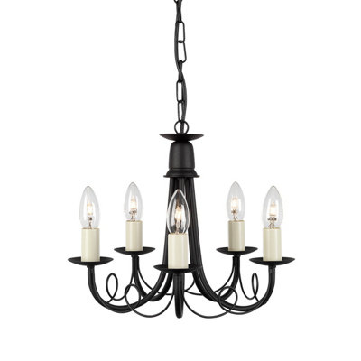 Elstead Minster 5 Light Chandelier Black Finish, E14