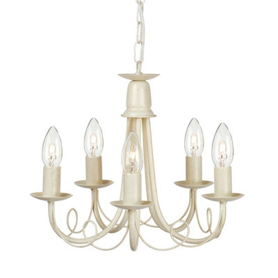 Elstead Minster 5 Light Chandelier Ivory, Gold Finish, E14