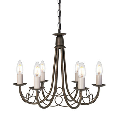 Elstead Minster 6 Light Chandelier Black, Gold Finish, E14