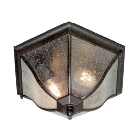Elstead New England 2 Light Medium Outdoor Flush Ceiling Lantern Weathered Bronze IP44, E27