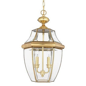 Elstead Newbury 2 Light Large Outdoor Ceiling Chain Lantern Polished Brass, E14